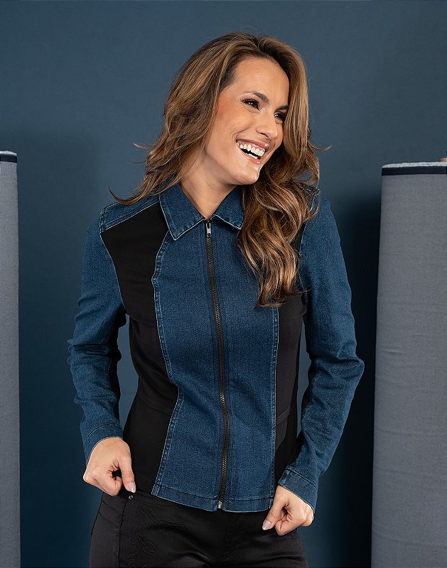 JAQUETA JEANS MIX MALHA
