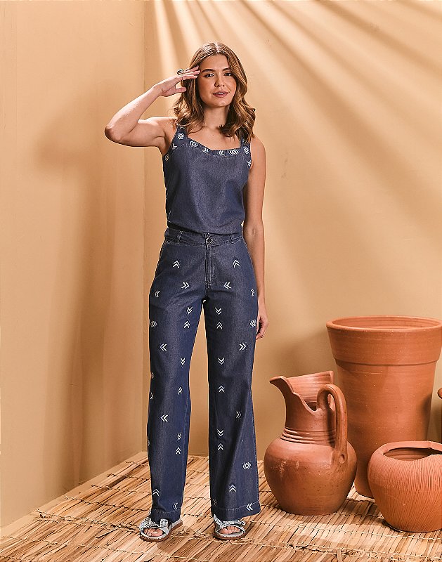 CALCA WIDE LEG BORDADOS